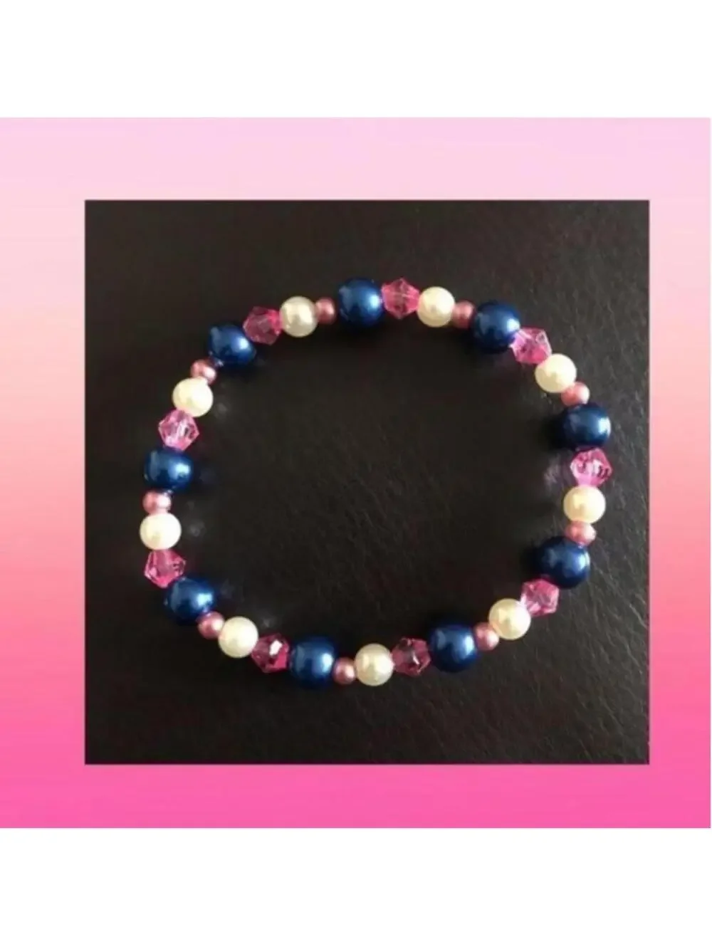 Set of 3 Beaded Stretch Bracelets with Blue, Pink, and Pearl